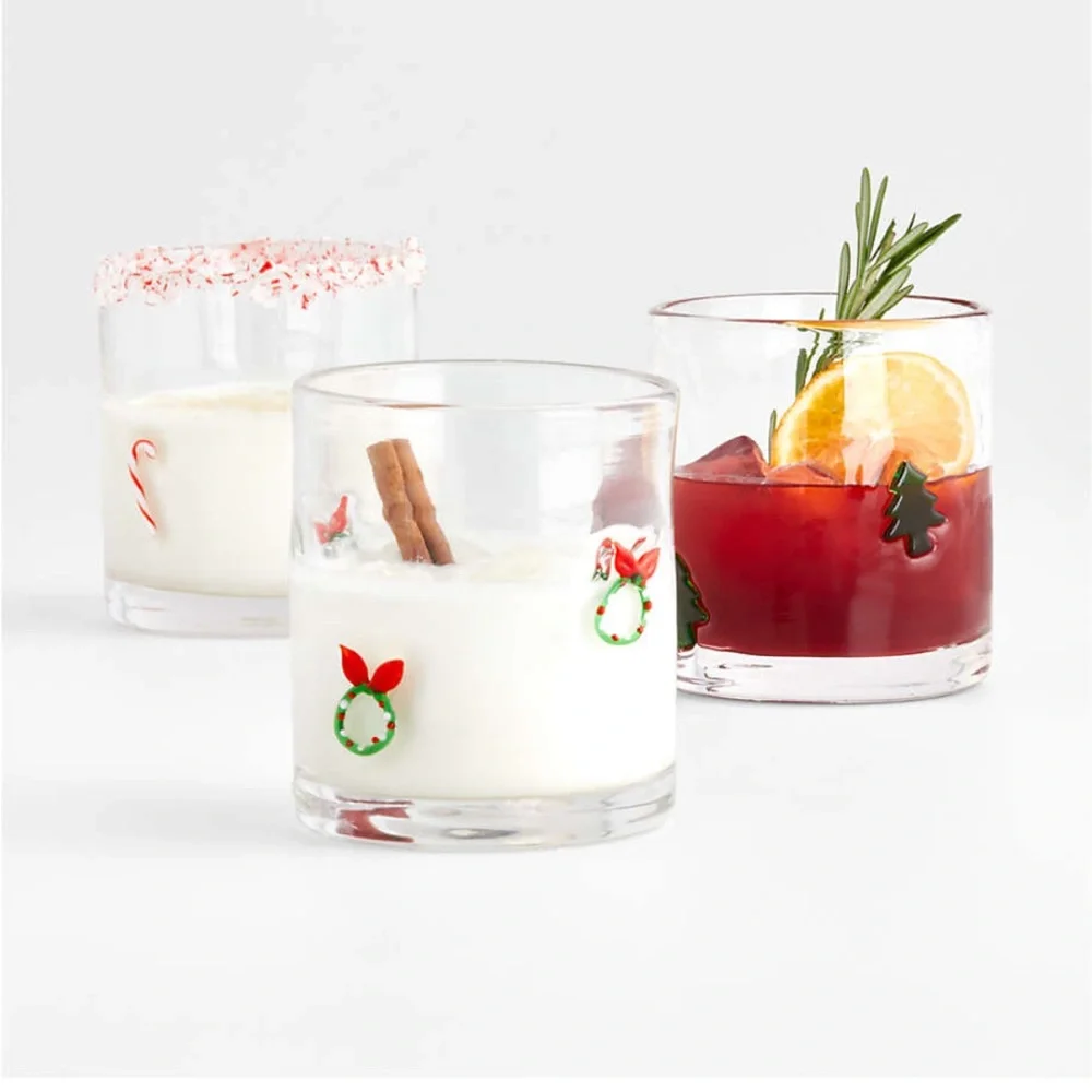 Crate&Barrel Wreath Icon Double Old-Fashioned Glasses